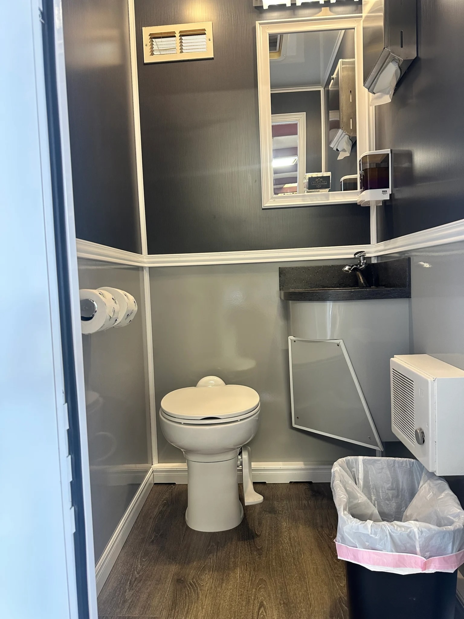 Restroom trailer interior