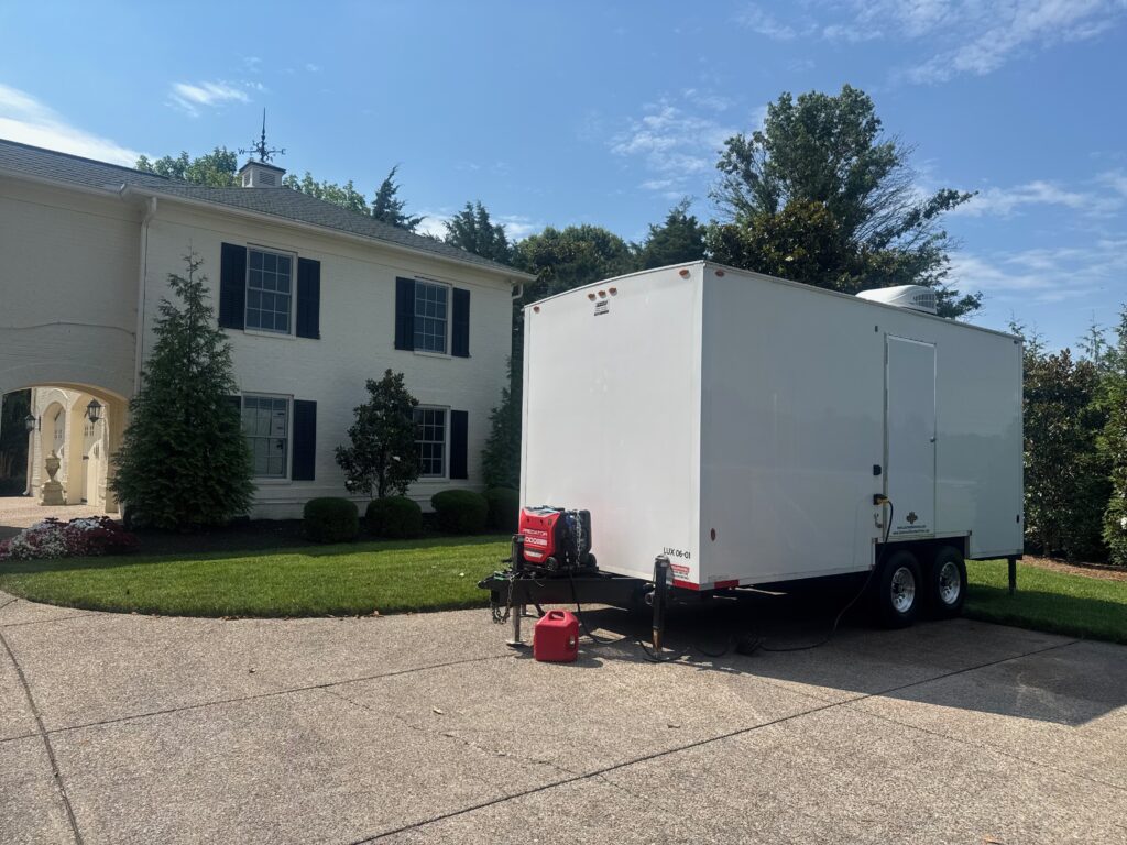 Mobile restroom trailer for film crew setup in Brentwood TN