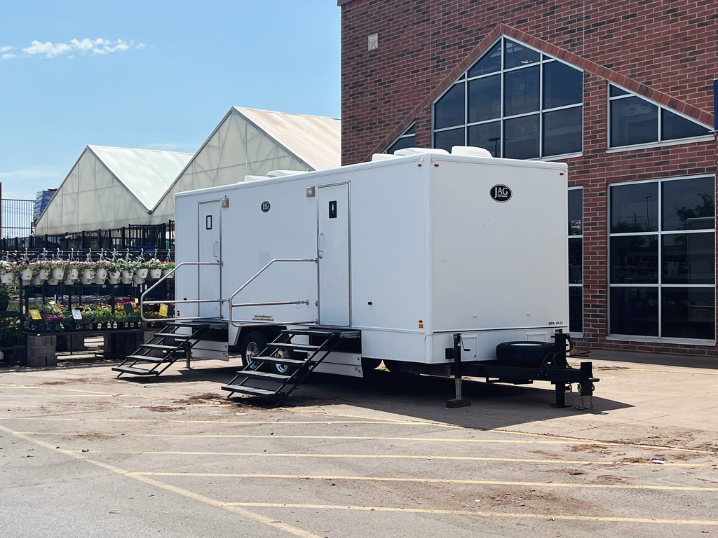 Restroom trailer at active Big box remodels site in Clarksville TN